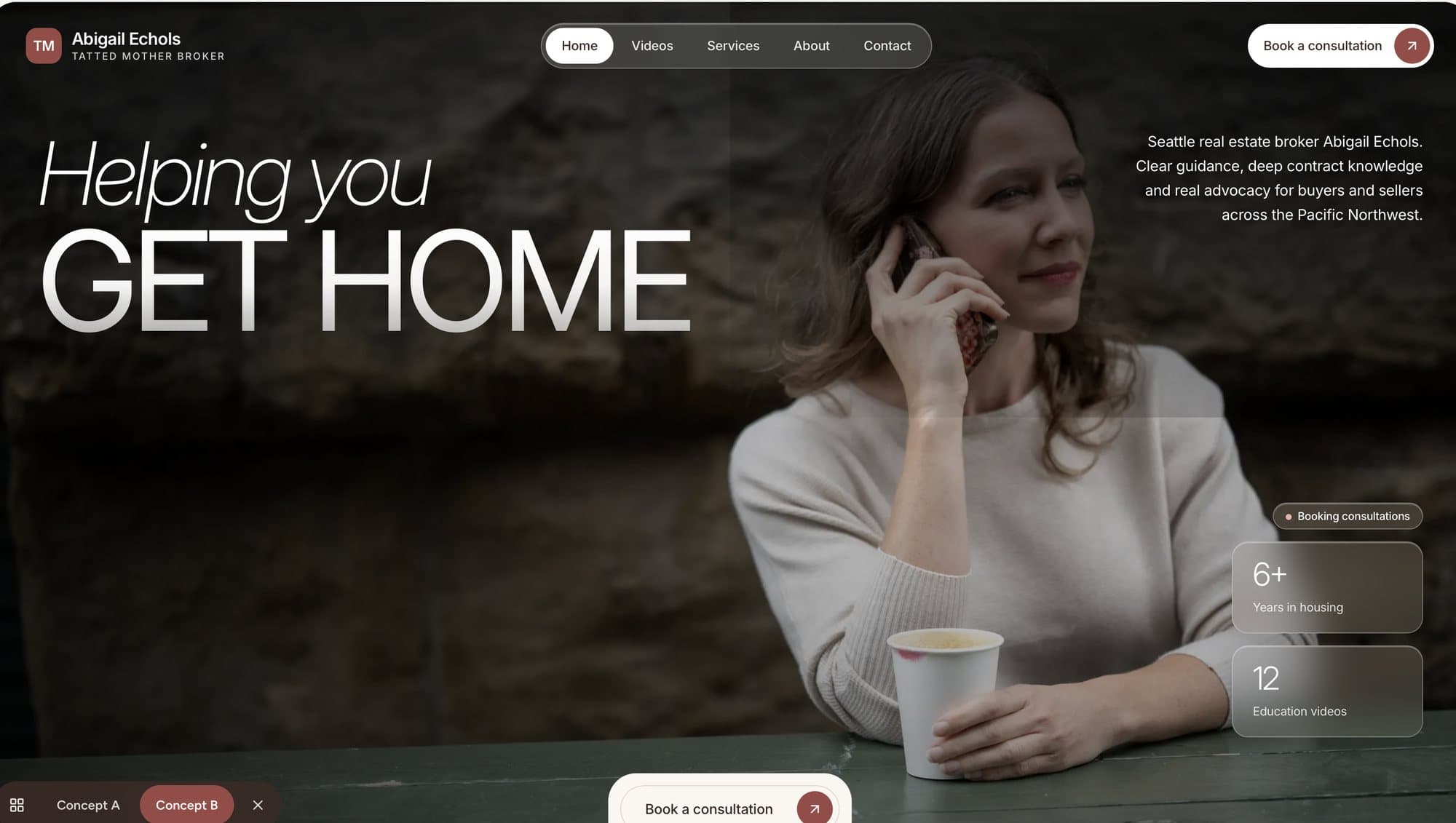 Abigail Echols' new site, Concept B, 'Helping you get home'