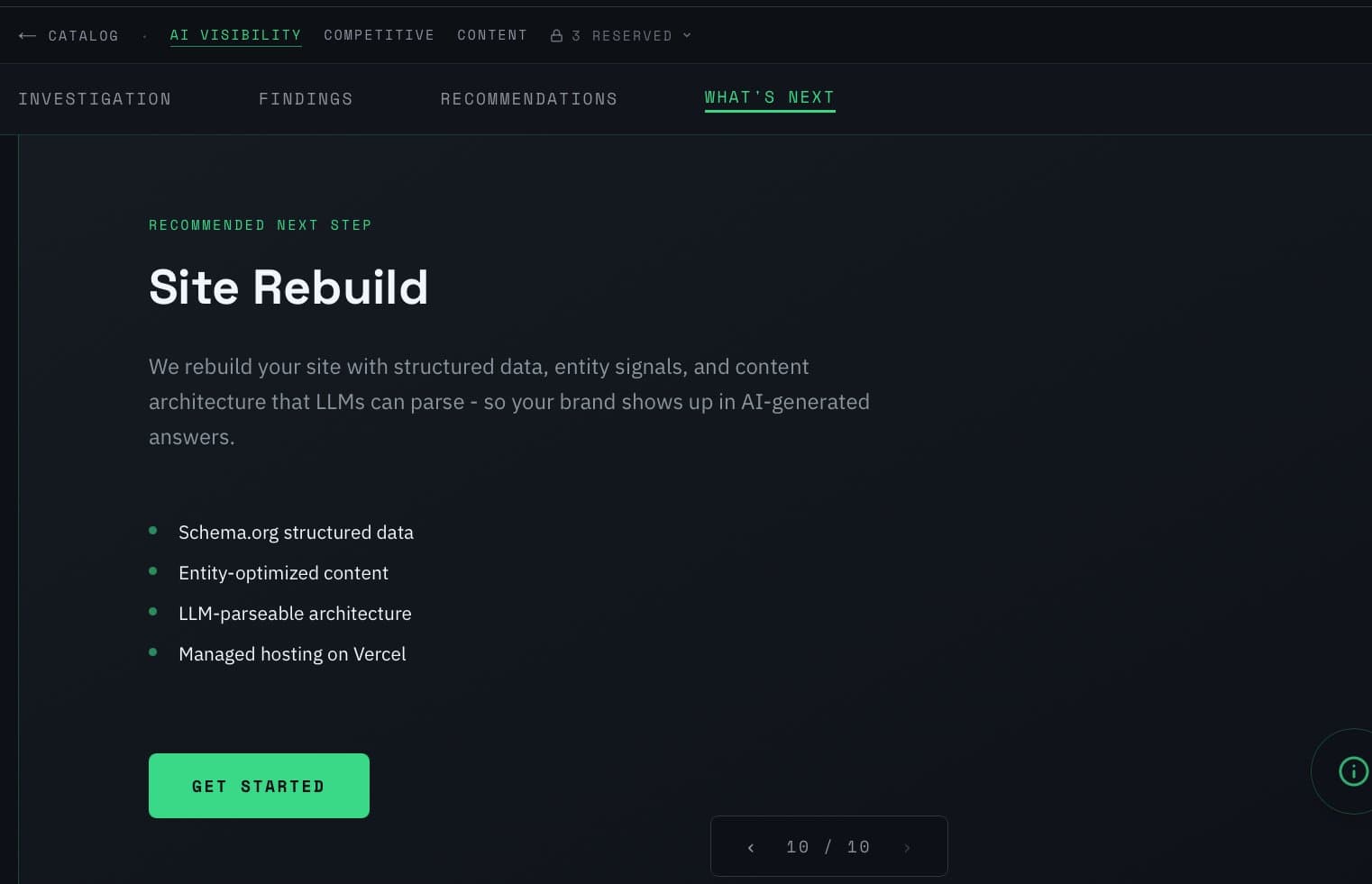 AI visibility report recommending a site rebuild